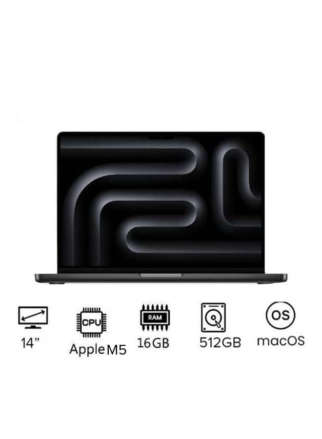 MacBook Pro MDE04 With 14 Inch Display,  M5 Chip 10-Core CPU And 10-Core GPU | 16GB RAM | 512GB SSD | macOS | English/Arabic Space Black