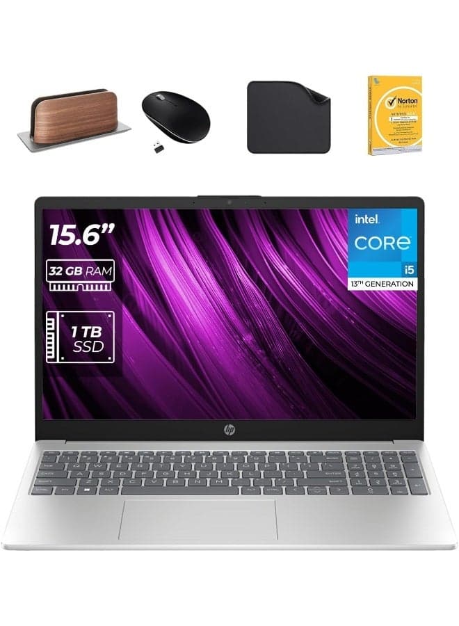 (Upgraded Version) 15.6 inch Laptop – 13th Gen core i5-1334U, 32GB RAM, 1TB SSD, Win 11 Pro, FHD Display, Webcam, Wi-Fi (Includes 1st Wave Laptop Stand + Mouse + Antivirus + Mouse Pad) 15-fd0499nia(Upgraded) English Silver