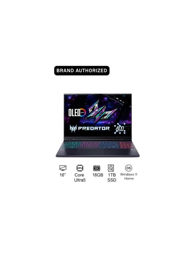 Predator Helios Neo 16 Gaming Laptop 14th Gen Intel Core Ultra 9-275HX 24 Cores Upto 5.4GHz/16GB DDR5 6400MHz/1TB SSD/8GB NVIDIA®GeForce®RTX 5060/16" WQXGA IPS 180Hz/W11/WiFi-6 English Obsidian Black