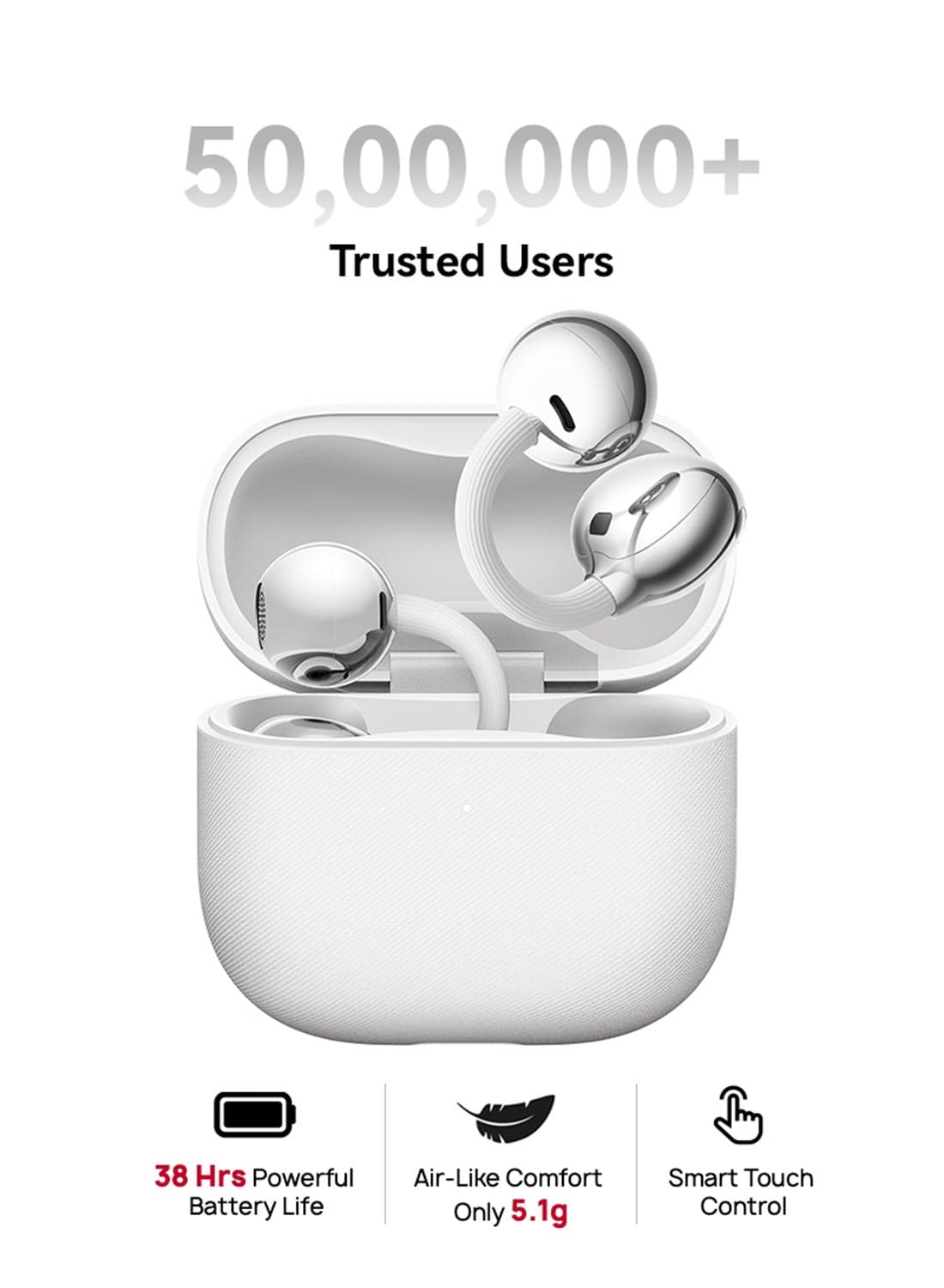 FreeClip 2 Wireless Earphones, Bluetooth Earbuds, Airy C-bridge Design, Adaptive Open-ear Listening, Crystal-clear Calls, 38 Hours Long Battery Life, Compatible with iOS & Android, IP57, white