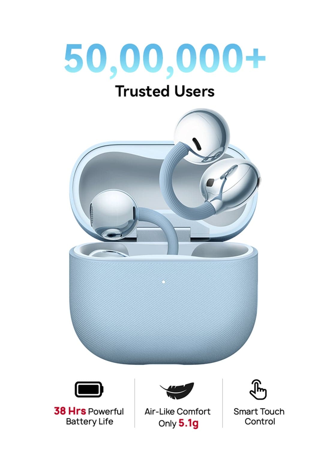 FreeClip 2 Wireless Earphones, Bluetooth Earbuds, Airy C-bridge Design, Adaptive Open-ear Listening, Crystal-clear Calls, 38 Hours Long Battery Life, Compatible with iOS & Android, IP57, Blue