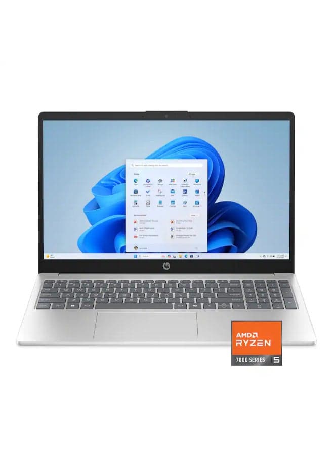 15-fc0146dx Laptop, 15.6" FHD Touch Display, AMD Ryzen 5 7520U, 8GB RAM, 512GB SSD, AMD Radeon Graphics, English Keyboard, Windows 11 Home English Natural Silver