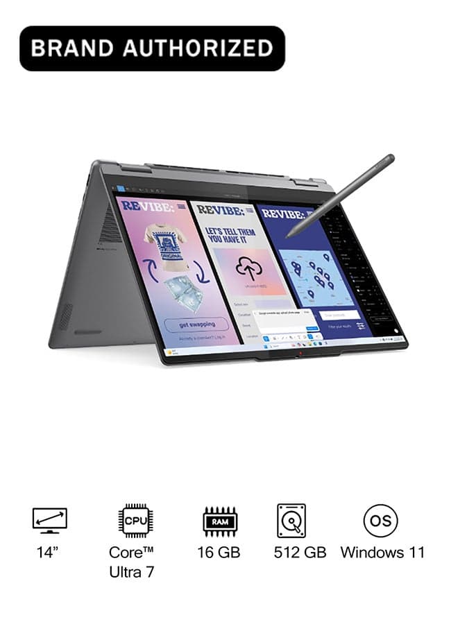 Yoga 7 2-in-1 14ILL10 (Luna Grey), Intel Core Ultra 7 256V, 16GB RAM, 512GB SSD, Integrated Intel Arc Graphics 140V, 14" WUXGA OLED 60Hz Display, Win11 [83JQ00B0AX] Luna Grey