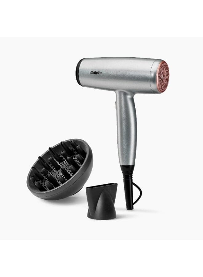 Cosmos Lightweight Hair Dryer with Diffuser, 2000W Powerful Compact Ionic Hair Dryer, 3 Heat 2 Speed Settings, Cold Shot, Ceramic Technology, (D580DSDE) Gray 8x25.1x29cm