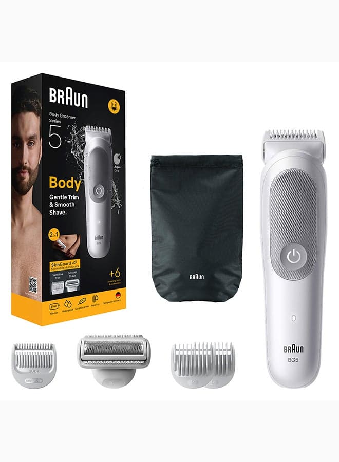 Braun Body Groomer Series 5, +6 Grooming Tools, Trim & Shave Hair, BG5550 Light Grey 10.5 x 6 x 25.2cm