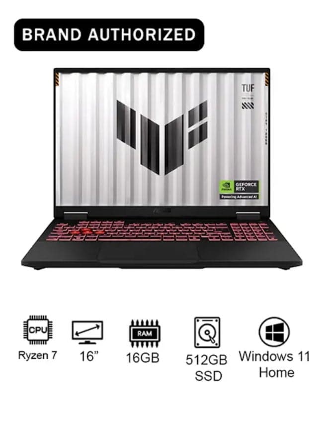 TUF A16 Gaming (2025) Laptop With 16-Inch FHD+ Display, AMD Ryzen 7-260 Processor/16GB RAM/512GB SSD/8GB NVIDIA GeForce RTX 5050 Graphics/Windows 11 Home Jaeger Gray