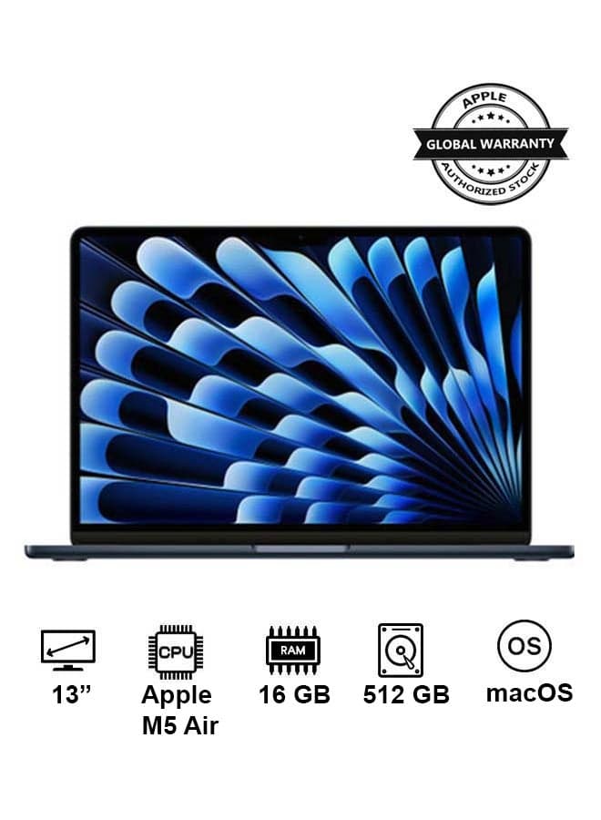 New 2026 MacBook Air MDHE4 13 Inch Display |  M5 Air 10-Core CPU 8-Core GPU | 16GB RAM | 512GB SSD | macOS | English  Keyboard | Midnight