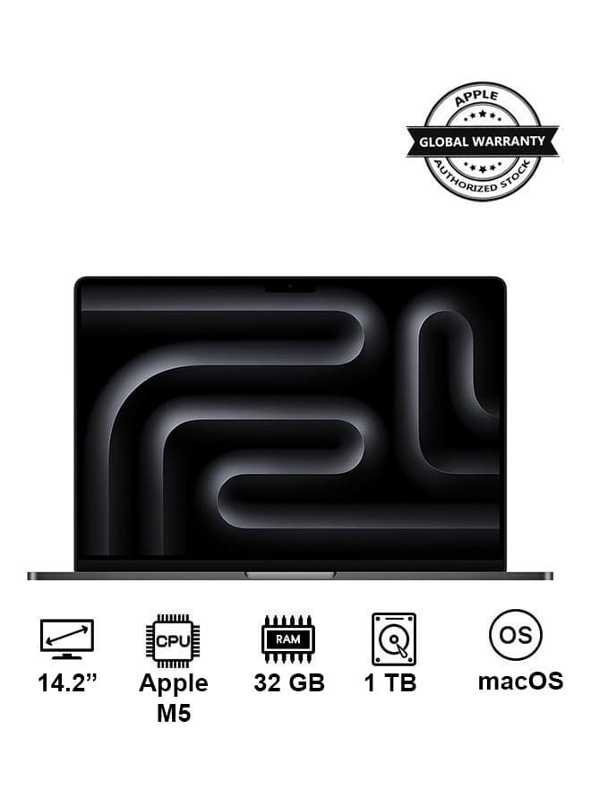 New 2026 MacBook Pro MJ3D4 | 14.2 Inch Display | Apple M5 Chip10-Core CPU 10-Core GPU | 32GB RAM | 1TB SSD | macOS | English Keyboard | Space Black