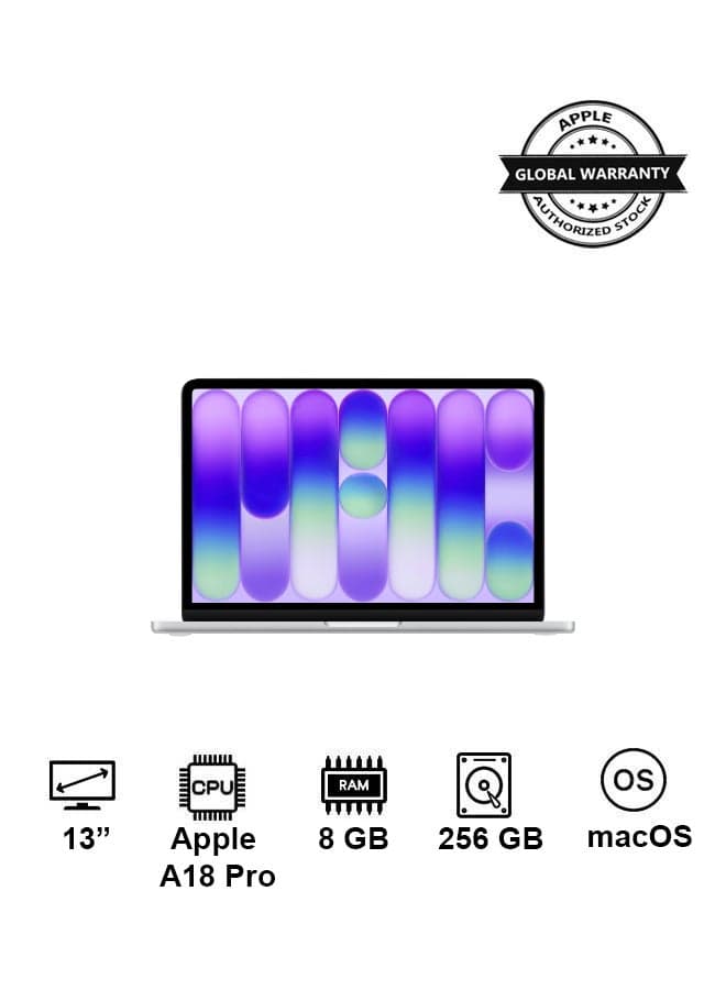 MacBook Neo | 13-Inch Display | A18 Pro, 6-core CPU, 5-core GPU, 16-core Neural Engine Processor | 8GB RAM | 256GB SSD| English Keyboard | Silver