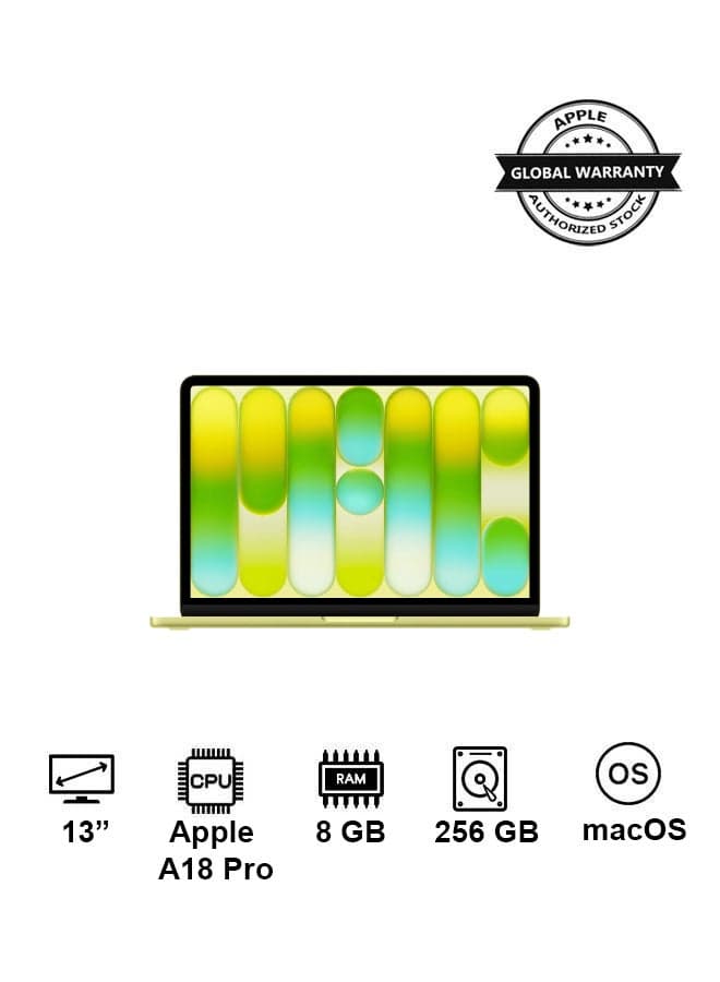 MacBook Neo | 13-Inch Display | A18 Pro, 6-core CPU, 5-core GPU, 16-core Neural Engine Processor | 8GB RAM | 256GB SSD| English Keyboard || Citrus