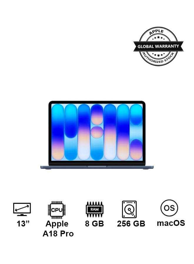 MacBook Neo | 13-Inch Display | A18 Pro, 6-core CPU, 5-core GPU, 16-core Neural Engine Processor | 8GB RAM | 256GB SSD| English And Arabic Keyboard | English/Arabic Indigo