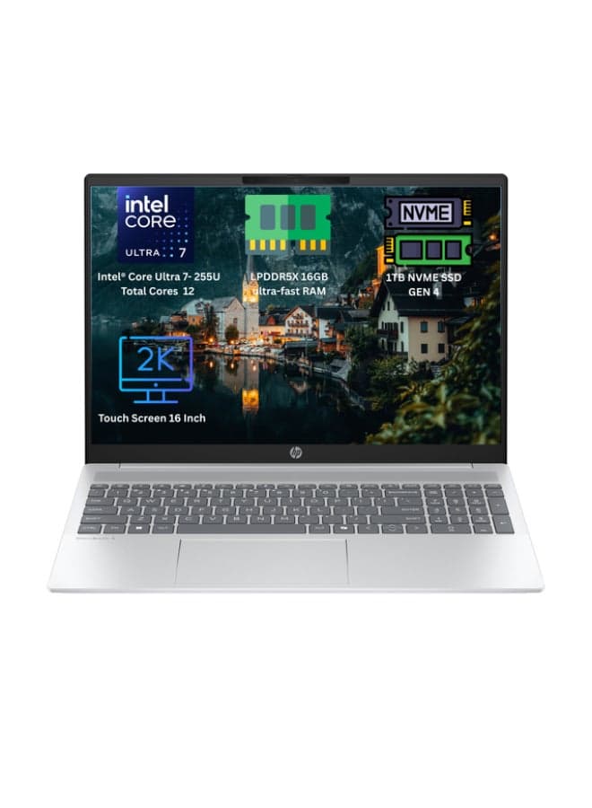 OmniBook 5 [16-AF1017WM]  (2026) Laptop – 2nd Series / Intel Core Ultra 7-255U / 16inch Touch Screen LED Display 2K/16GB RAM/1TB SSD/Intel Graphics/Windows 11 Home English Glacier Silver