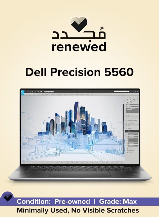 Renewed - Dell Precision 5560 Laptop With 15.6-Inch Display, Intel Core i7 11th Gen/16GB RAM/512GB SSD/4GB NVIDIA RTX A2000 Graphics/Windows 10 Pro English silver