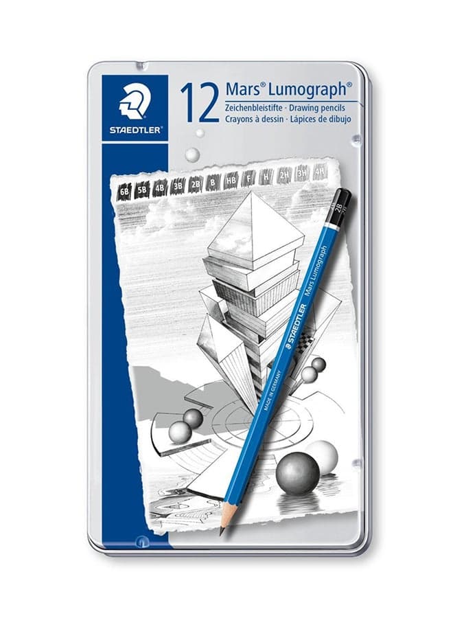 Set Of 12 Mars Lumograph Pencil Blue/Black