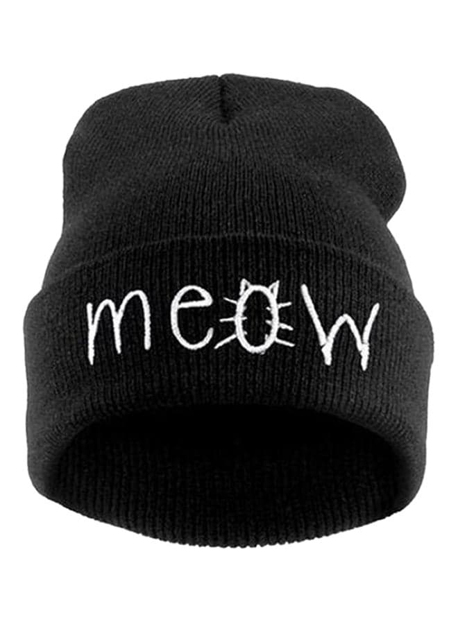 Meow Letter Embroidered Beanie Black
