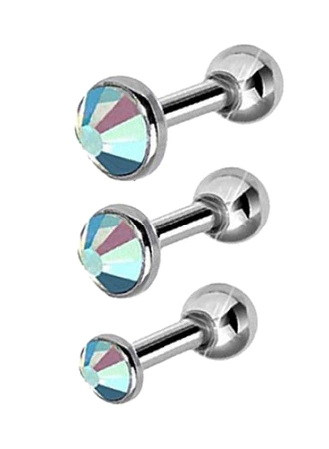 3-piece Round Rhinestone Tragus Helix Bar Cartilage Piercing Earrings