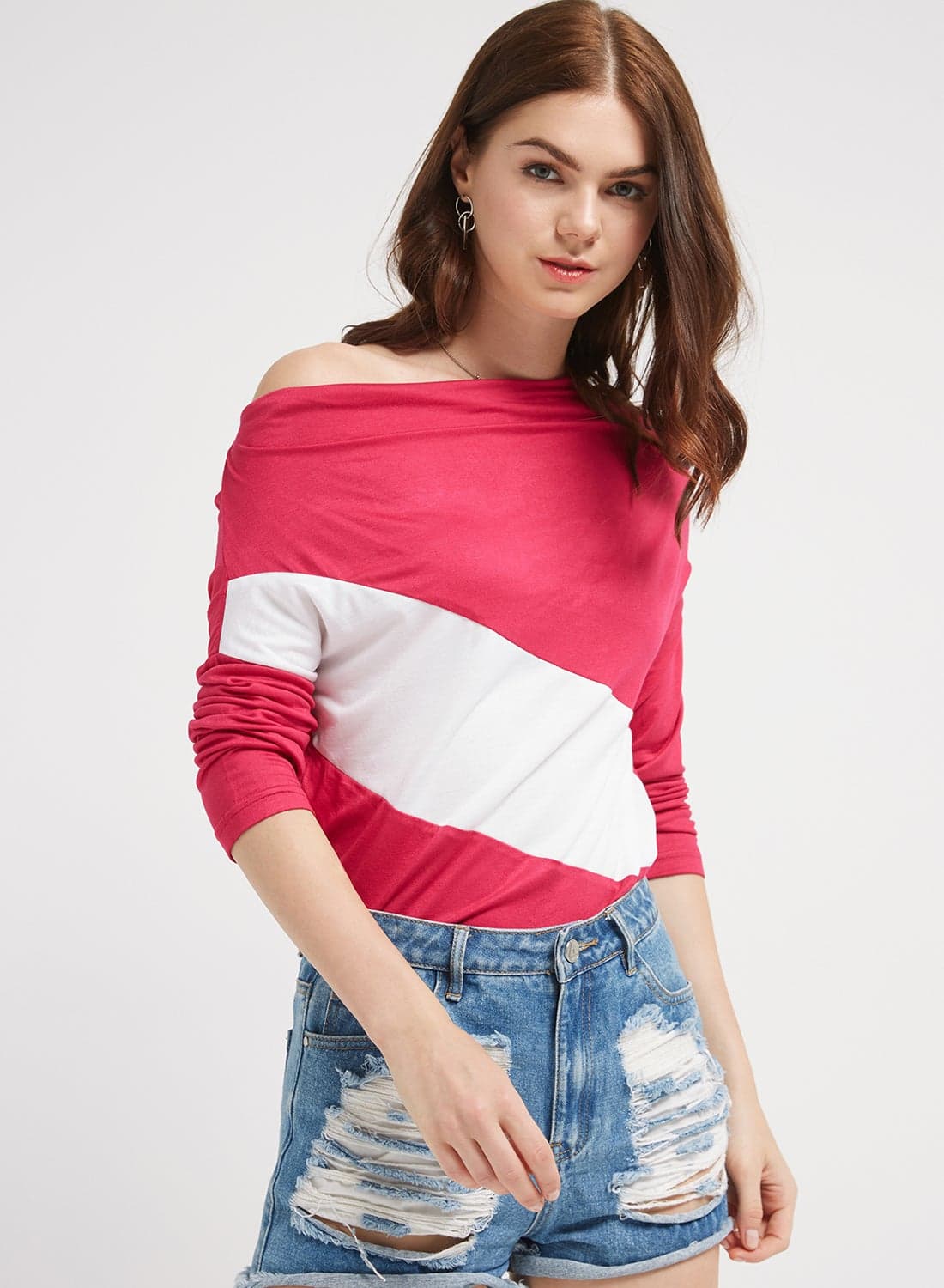 Three-Quarter Sleeve Blouse Pink/White