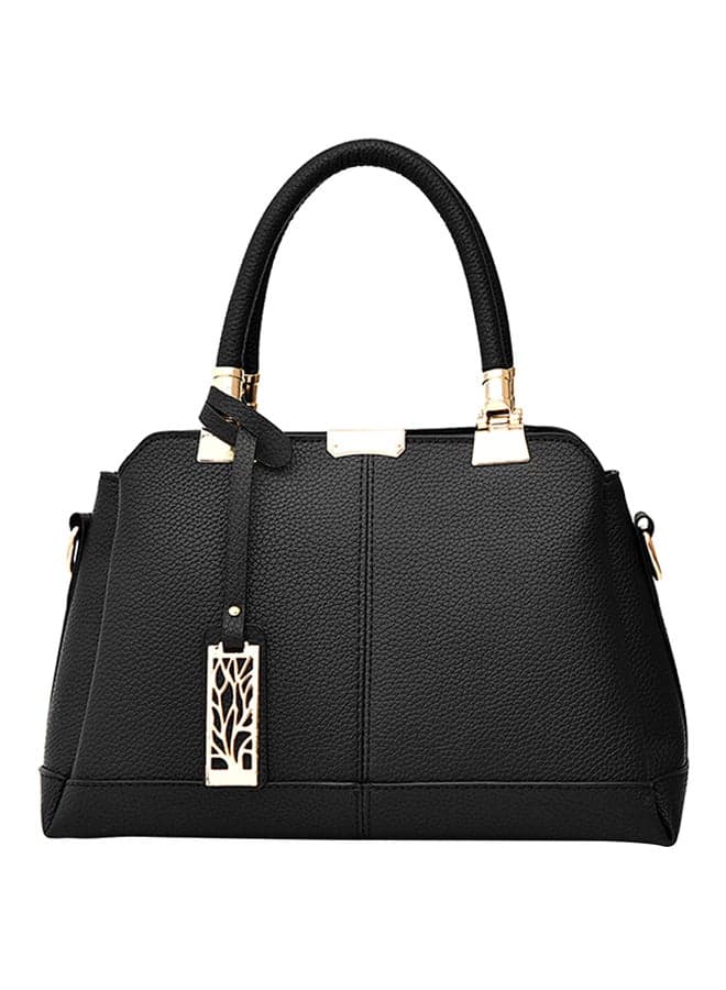 Zip Closure Shoulder Bag Black