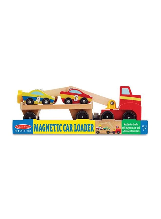 Melissa & Doug Magnetic Car Loader – Wooden Vehicle Play Set with Working Magnetic Arm & 4 Colorful Wooden Cars – Pretend Play Transport Truck for Creativity, Motor Skills, and Fun – Ages 3+ | MD9390