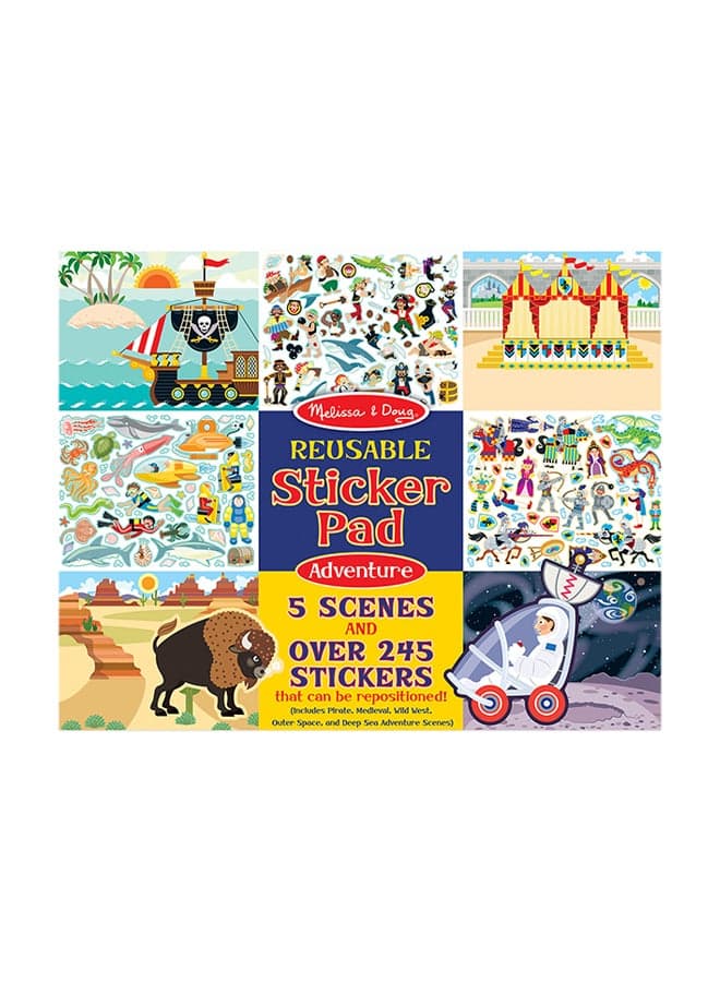 Melissa & Doug Reusable Sticker Pad Adventure Pad – Over 245 Reusable Cling‑Style Stickers with Five Fold‑Out Adventure Scenes (Pirate, Medieval, Space, Deep Sea, Wild West) | MD9115
