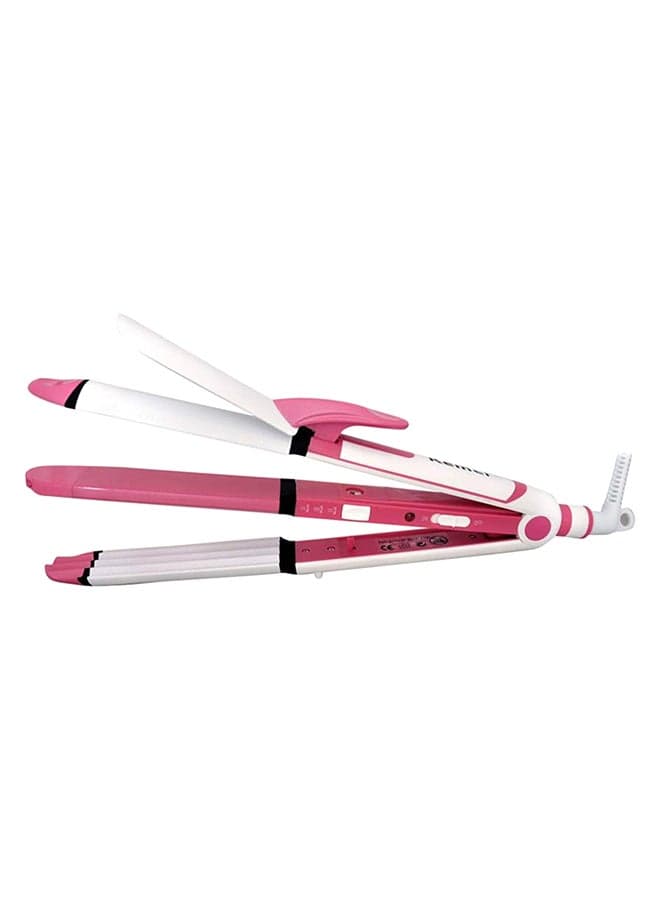3 In 1 Electric Hair Straightener Curler Styler And Crimper White/Pink