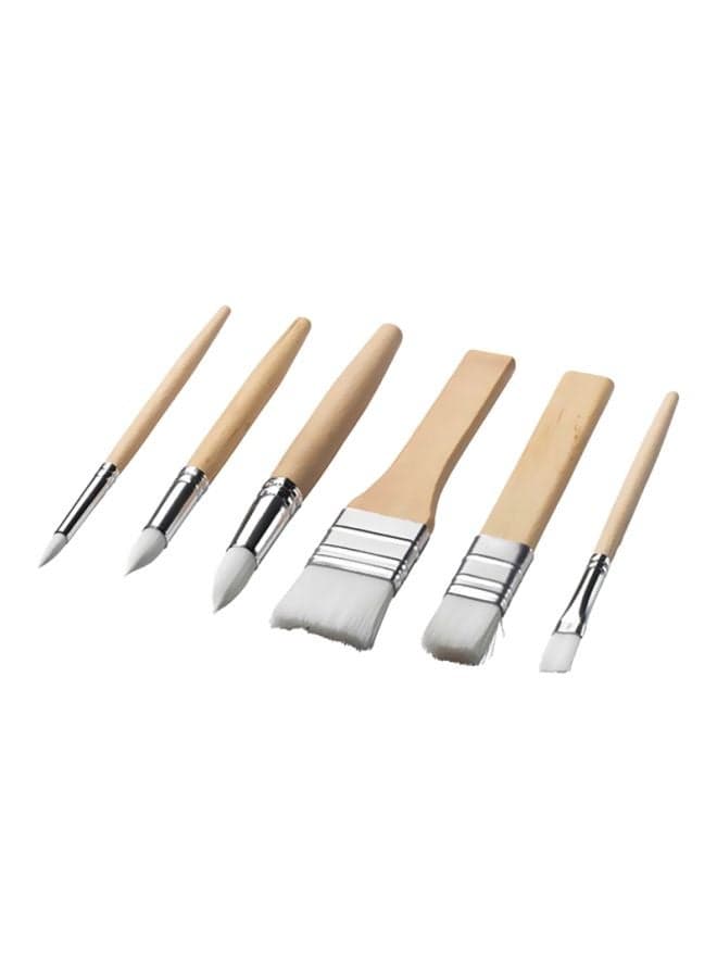 6 Piece Paint Brush Set Beige/Silver/White
