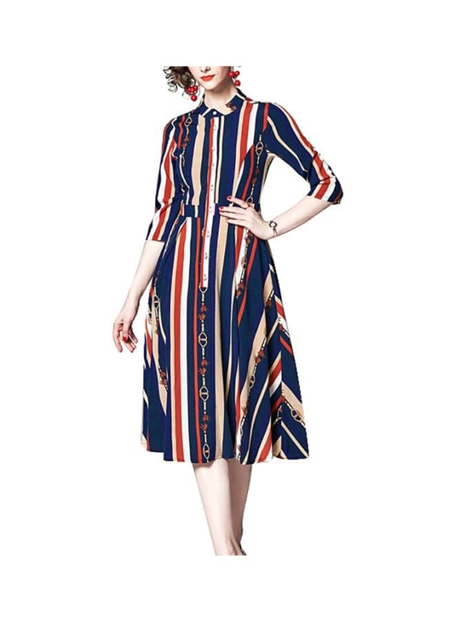 Striped Print Casual Dress Blue/Red