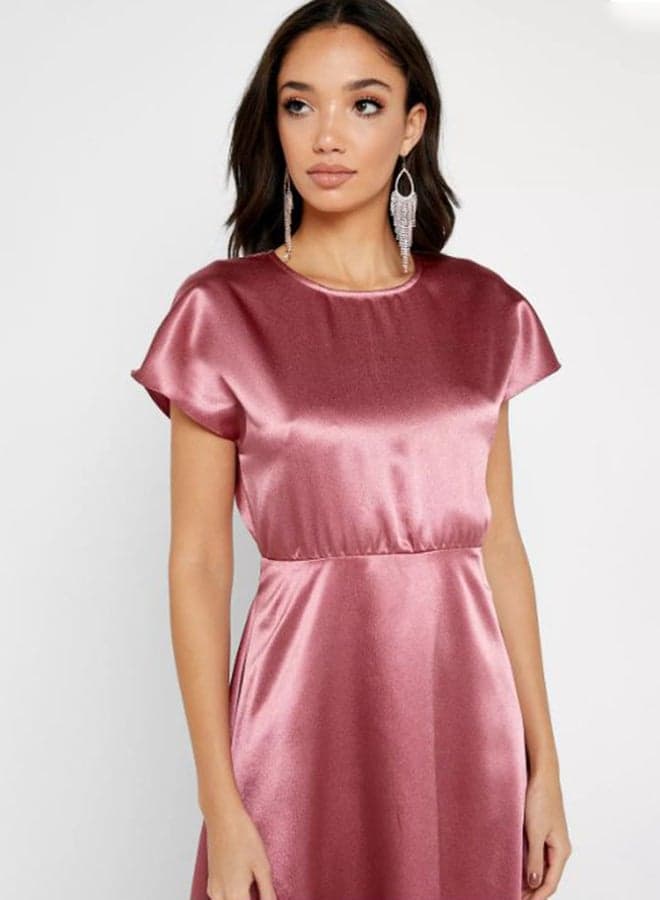Short Sleeves Polyester Maxi Dress Pink