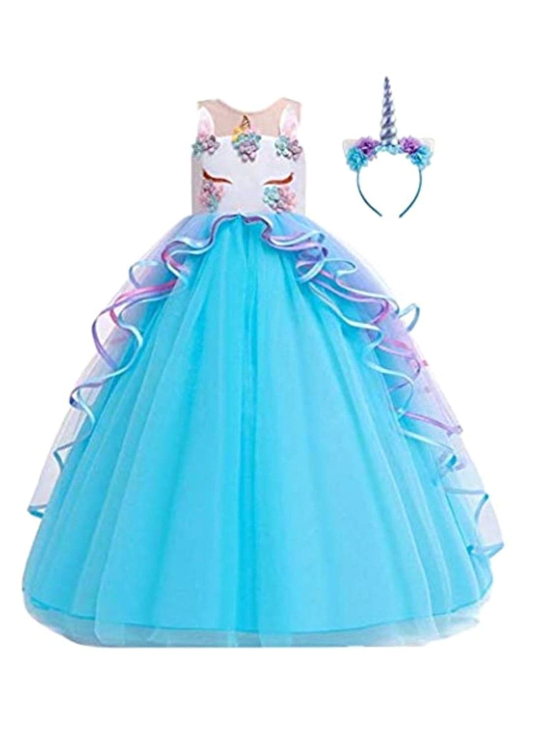 Princess Mythical Sleeveless Fancy Dress Costume With Pastel Unicorn Headband 4 - 5 Years