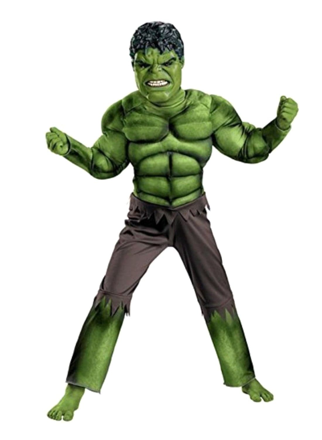 Hulk Green Polyester Muscle Costume With Mask And Shredded Shorts For Kids, 5 - 7 Years