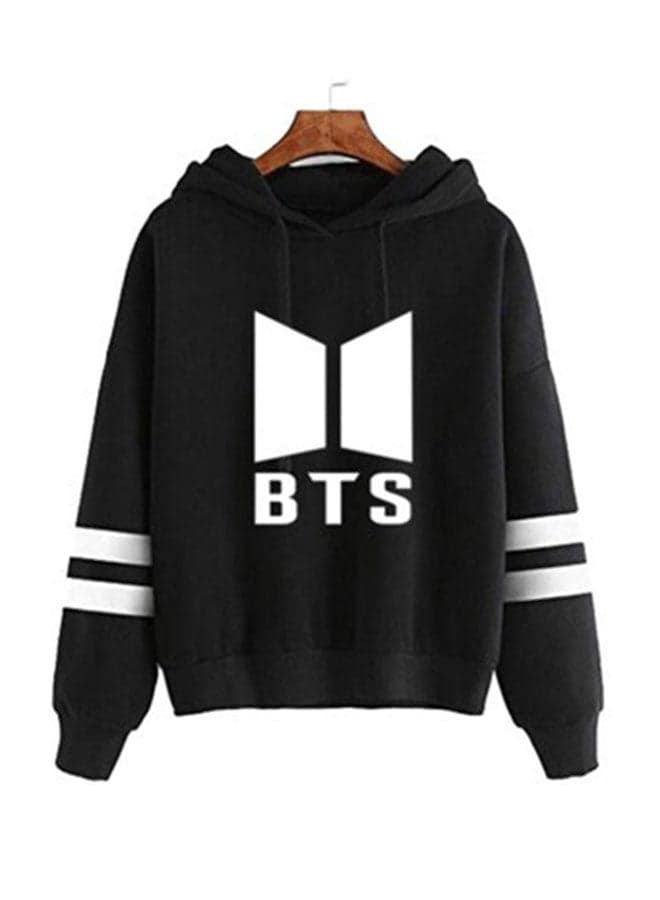 Casual Bts Printed Long Sleeve Loose Hoodie Black