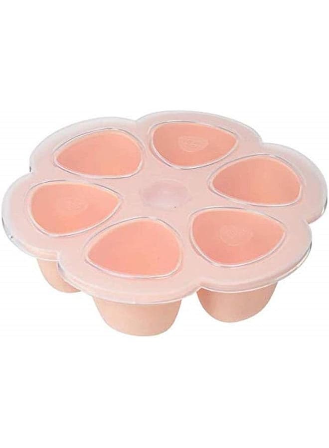 Silicone Multi - Containers, Premium - Quality For Baby, Extreme Heat Resistance, Oven And Microwave, 6 Separate Sections, Airtight Lid, Made In Italy, 6X150 Ml - Pink