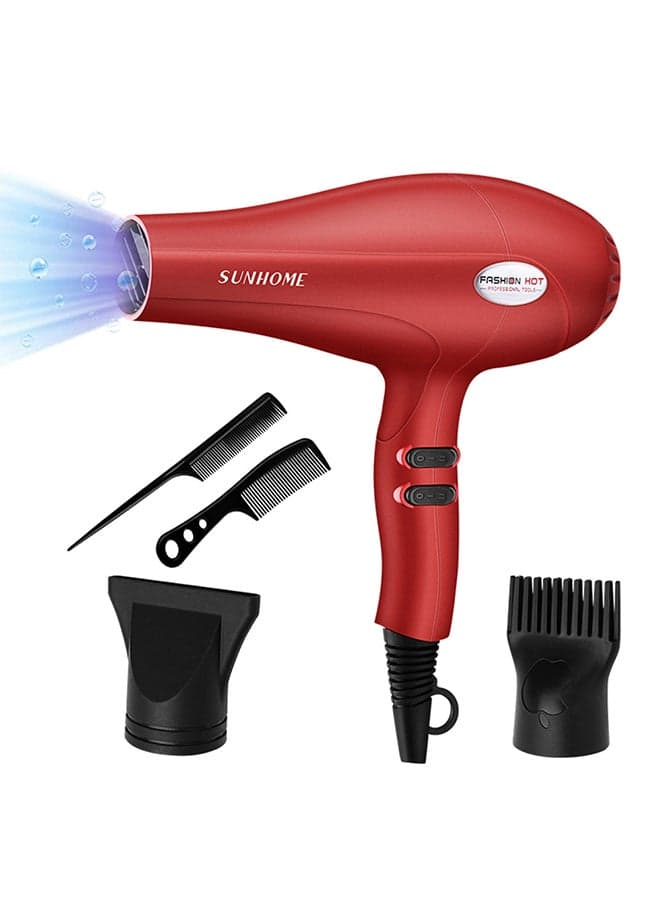 5-Piece Professional Hair Dryer Set,1800W Red/Black 240ml