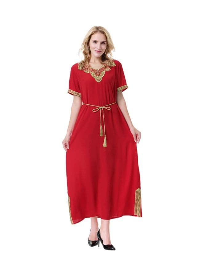 V-Neck Wool Peach Dress Red