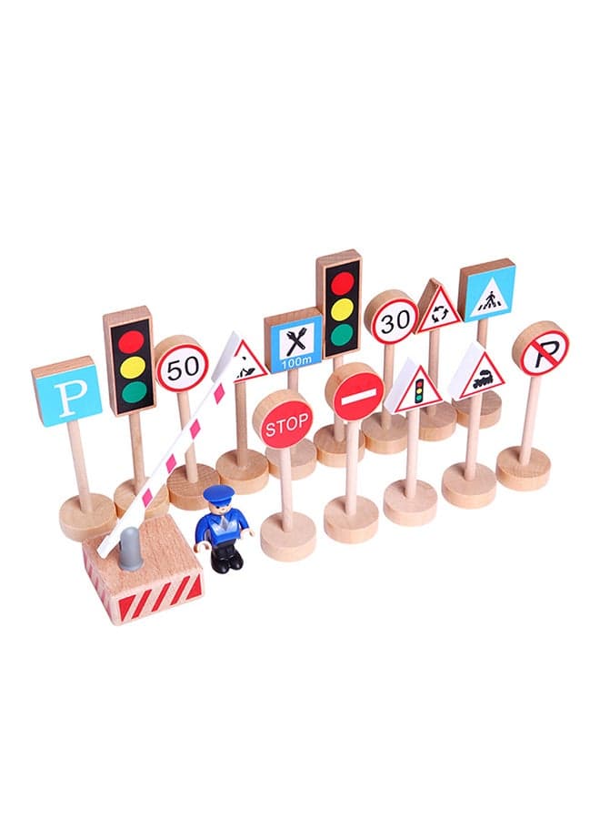 16- Pieces Of Wooden Street Road Traffic Signs Model Block Educational Kids Toy 20 x 10 x 20cm