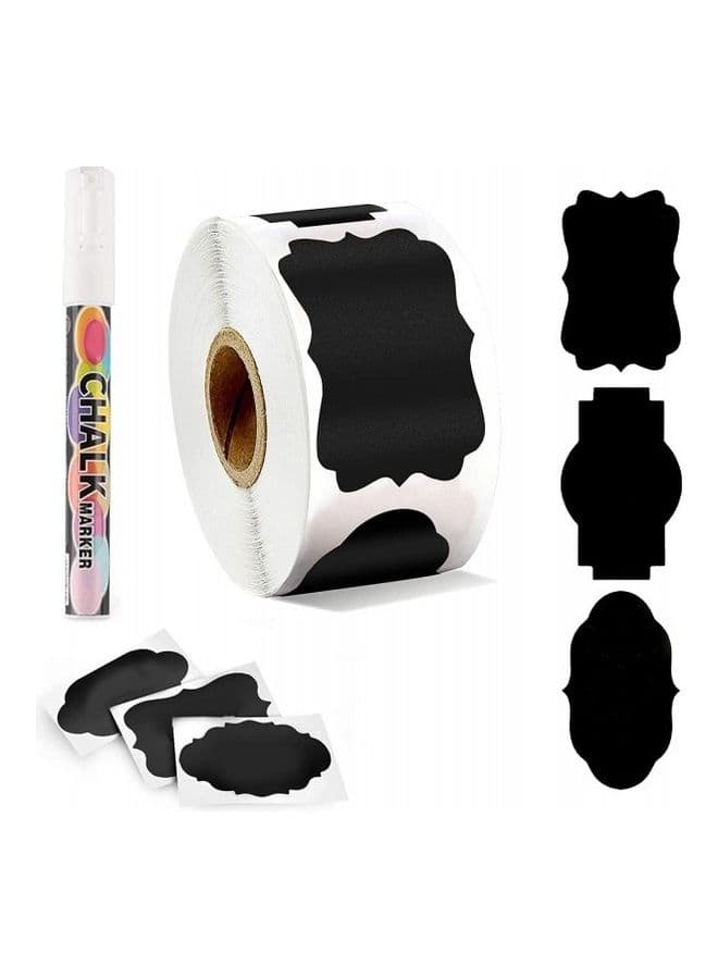 Premify 300 Chalkboard Labels and White Marker Pantry and Storage Stickers for Jars black