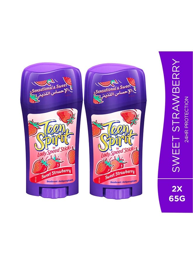 Pack of 2 Teen Spirit Sweet Strawberry Antiperspirant Deodorant Sweet Strawberry 65grams