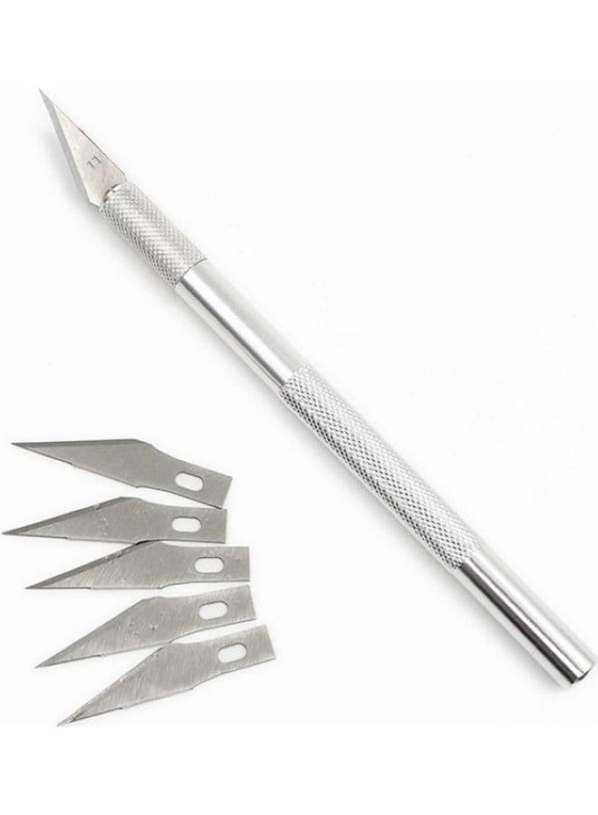 Precision PCB Repair Knife Art Wood Carving Tool With 5 Piece Spare Blade Silver