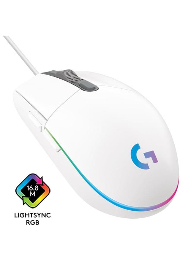 G203 Light sync Gaming Mouse, 8000 Dpi, Customizable Buttons And Color Waves - White