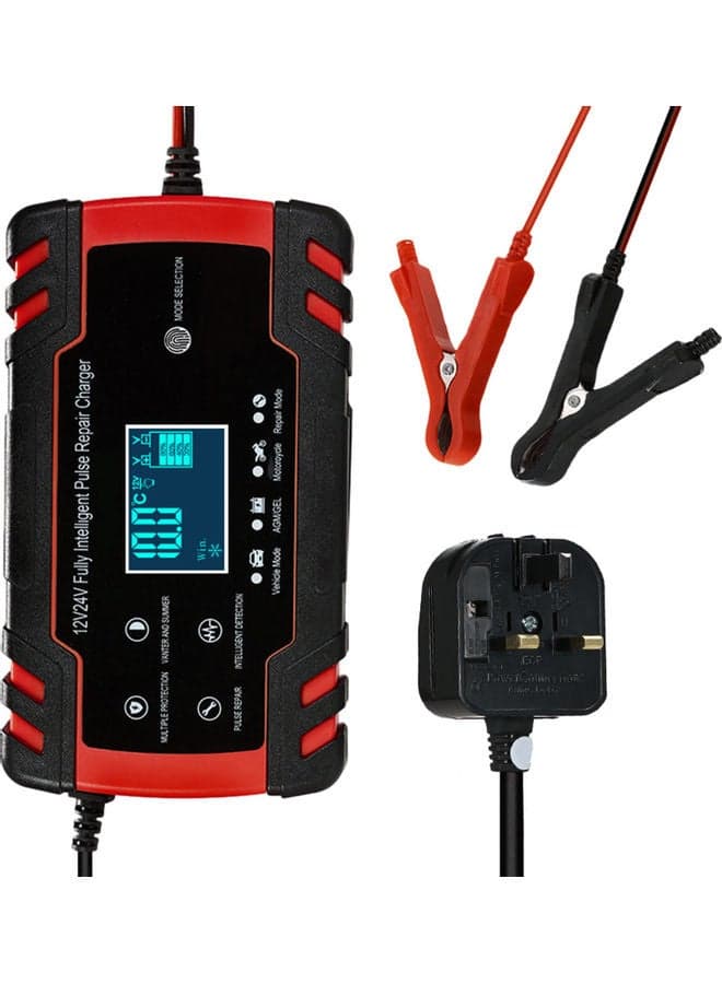 12V 24V Motorcycle & Car Battery Charger with LCD Display