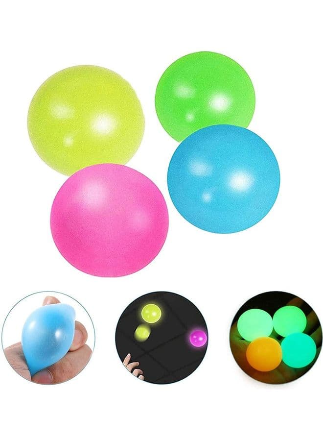 4-Piece Non- Toxic Silicone Stress Relieve Novelty Fluorescent Sticky Target Ball Set
