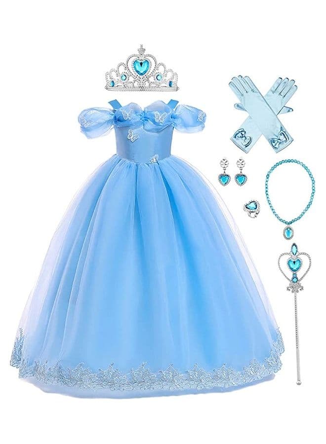 Cindrella Princess Costume For Girl With Accessories - Light Blue 120cm