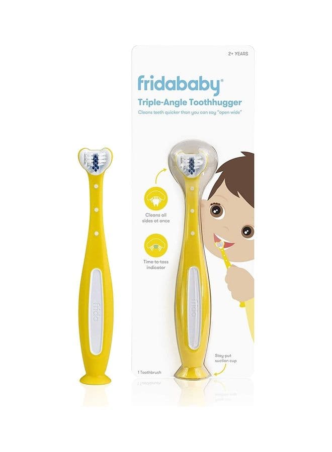Triple-Angle Toothhugger Training Toothbrush – Toddler Oral Care, Soft Bristles, 3-Sided Cleaning, Easy Grip, Suction Base, Blue Bristles Fade for Replacement Reminder - Assorted