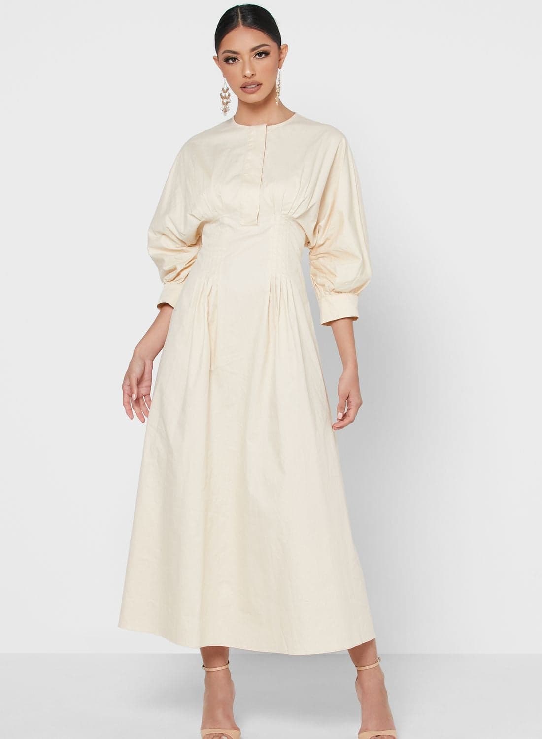 Pleat Detailed Dresses Cream