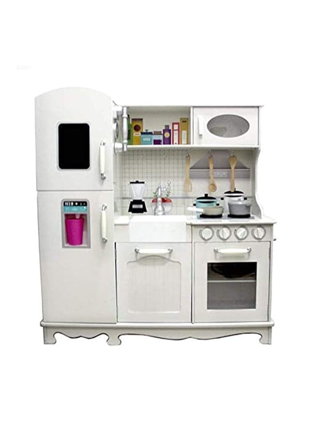 Wooden Authentic Detailing Rich Unique Design Pretend Kitchen Play Set For Kids - White 95x30x103cm