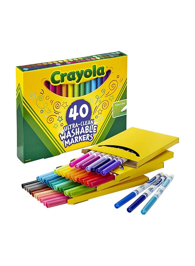 40 Ultra-Clean Washable Markers  Long Lasting, Colouring And Drawing School Supplies