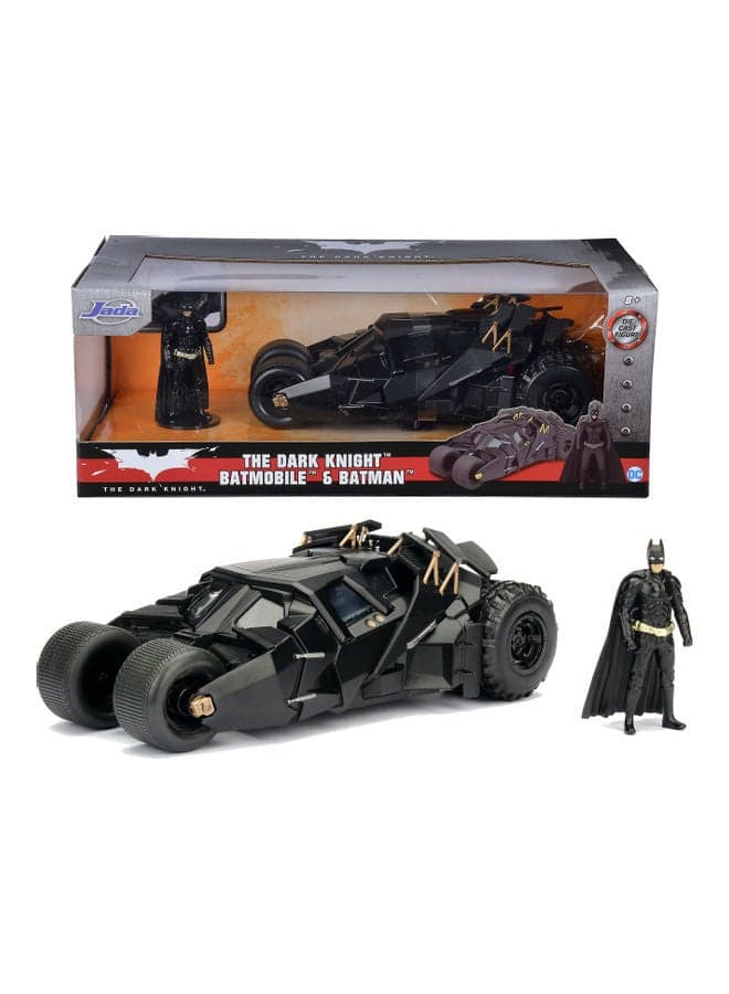 Toys DC Comics 2008 The Dark Knight Batmobile Die-Cast With Batman Figure, Toys for Kids and Adults – 1:24 Scale, Black 11.43cm