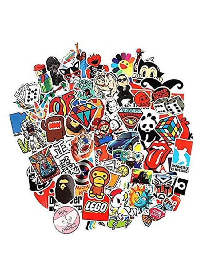 100-Piece Multicolored Waterproof Stickers For Skateboard, Waterbottles Etc 20x20x20cm
