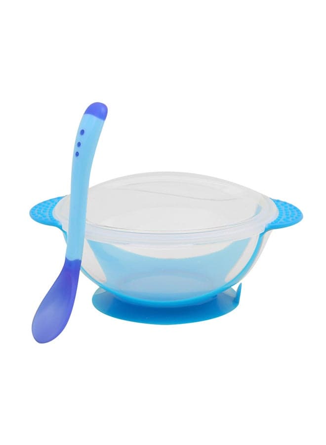 Temperature Sensing Baby Feeding Bowl With Spoon  - Blue/Clear