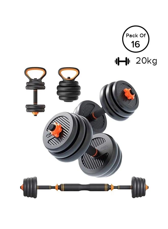 16-Piece Adjustable Dumbell And Barbell Set Black/Orange 20kg